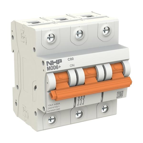 NHP MOD6+ 3 POLE 100A 1OKA C CURVE MINIATURE CIRCUIT BREAKER MD6MH3100