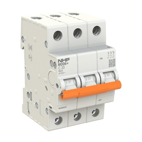 NHP MOD6+ 3 POLE 10A 6KA C CURVE MINIATURE CIRCUIT BREAKER MD6M310