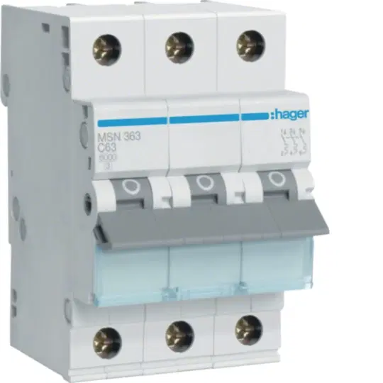 HAGER 3 POLE 63A 6KA MINIATURE CIRCUIT BREAKER MSN363