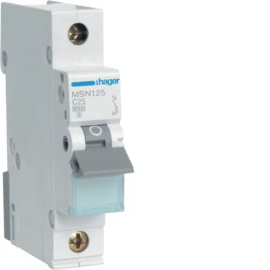 HAGER 1 POLE 25A 6KA MINIATURE CIRCUIT BREAKER MSN125