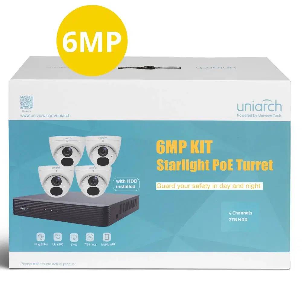 UNIARCH 4CH KIT WITH 4 X 6MP STARLIGHT TURRET KIT-UNA-4062W