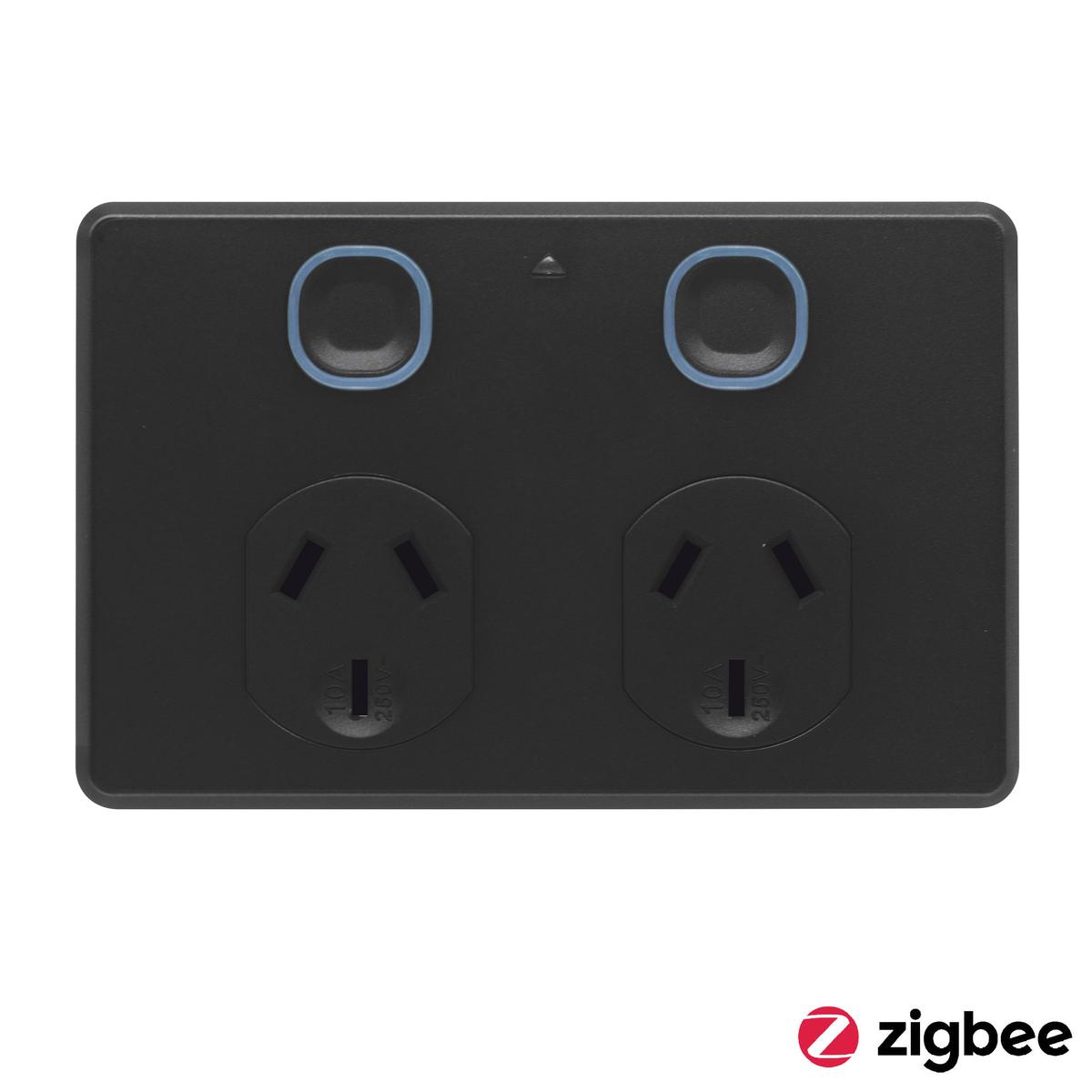 MERCATOR IKUU ZIGBEE 10A DOUBLE SMART POWERPOINT MATT BLACK SPP02GMBK
