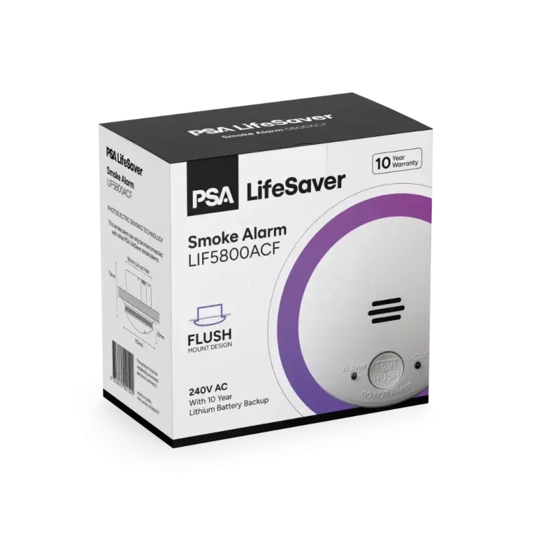 PSA LIFESAVER 240V FLUSH SMOKE ALARM WITH 10 YEAR LITHIUM BATTERY LIF5800ACF