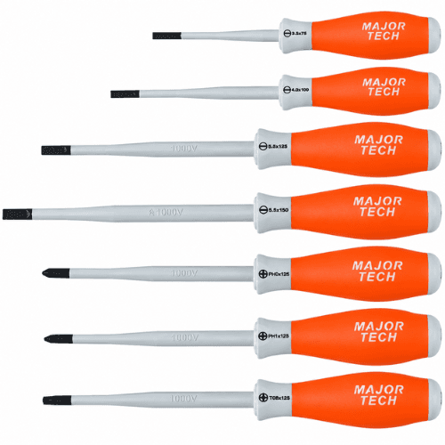MAJOR TECH 1000V AC/1500V DC SLIMLINE INSULATED SCREWDRIVERS SET KTK0407S