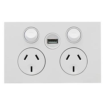 CLIPSAL SATURN ZEN WHITE 10A DOUBLE POWERPOINT WITH USB Z4025USBC-ZW