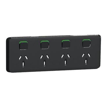 CLIPSAL ICONIC EXTRA BLACK 10A QUAD POWERPOINT SKIN 3015/4C-XB